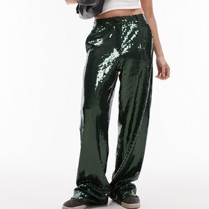 Topshop low slung sequin wide leg trousers